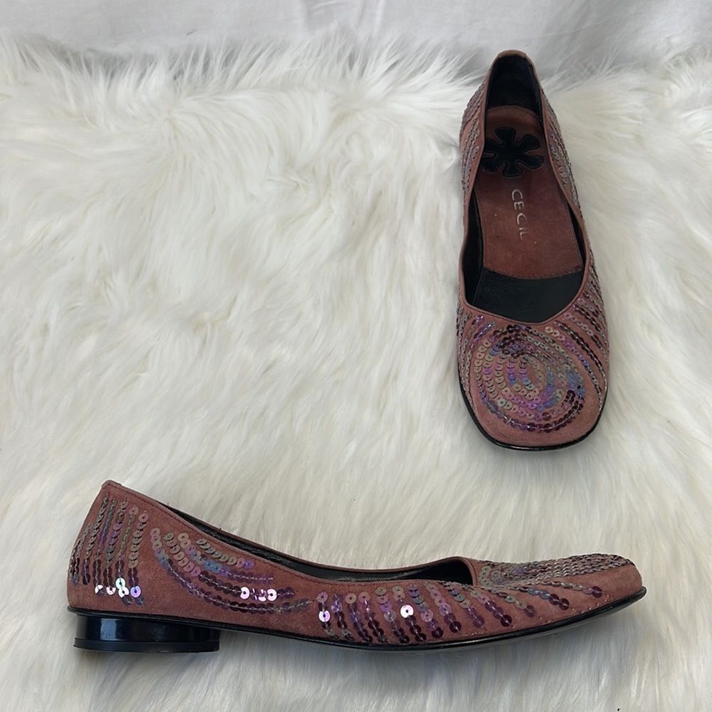Cecil Dusty Plum‎ Suede Vintage Sequined Flats Sz 40/US 10